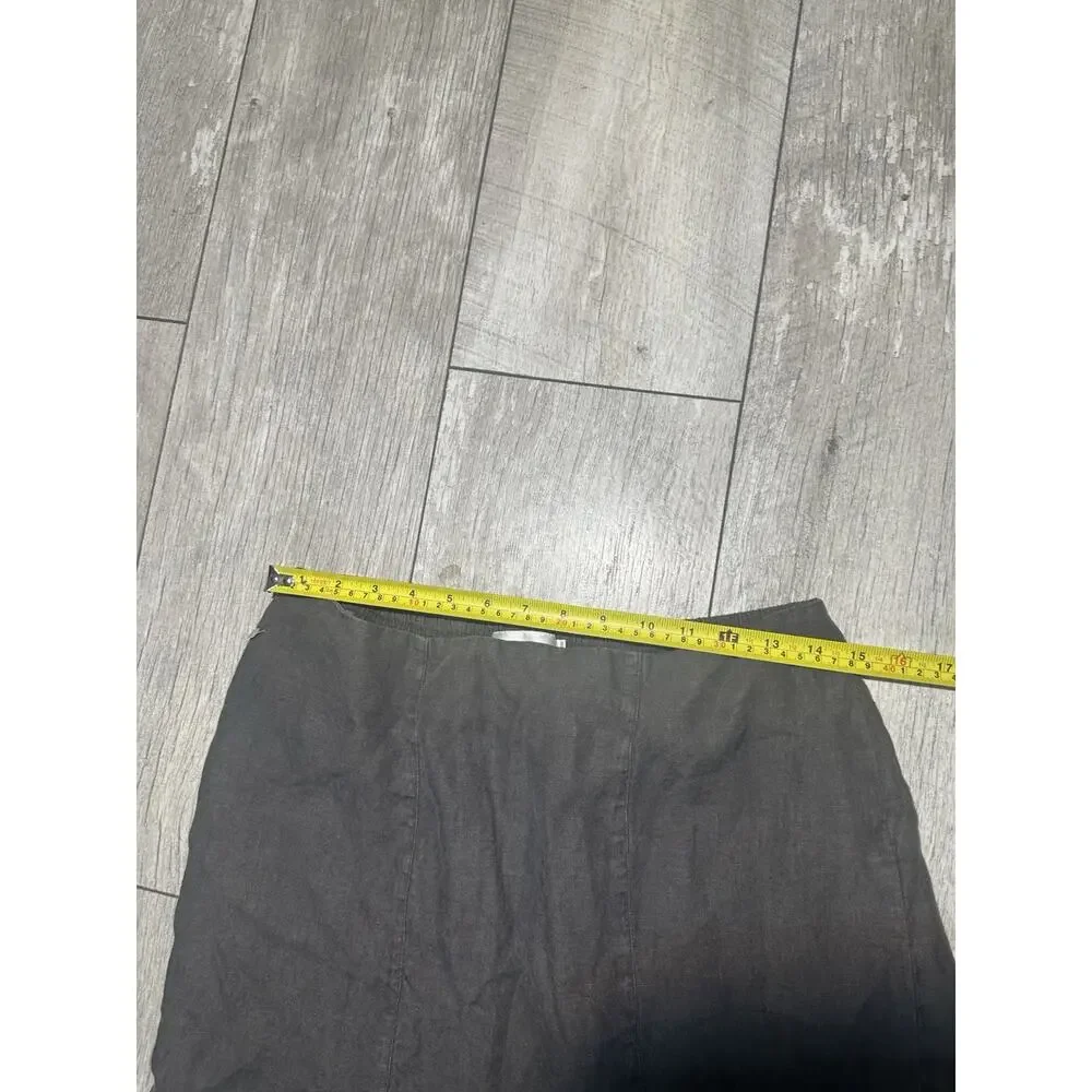 VTG Cut Loose Gray Linen Flared A-Line Midi Skirt Elastic Waist M Lagenlook